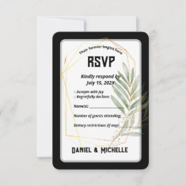 Botanisches Thema der modernen schwarzen Goldhochz RSVP Karte