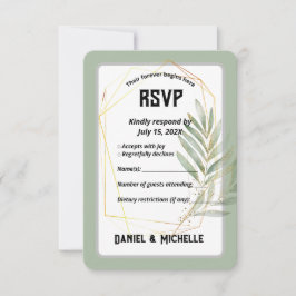 Botanisches Thema der modernen schwarzen Goldhochz RSVP Karte