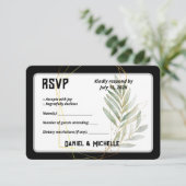 Botanisches Thema der modernen schwarzen Goldhochz RSVP Karte (Stehend Vorderseite)