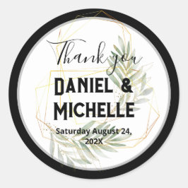 Botanisches Thema der modernen schwarzen Goldhochz Runder Aufkleber