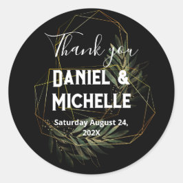 Botanisches Thema der modernen schwarzen Goldhochz Runder Aufkleber