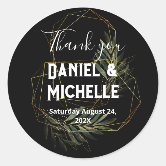 Botanisches Thema der modernen schwarzen Goldhochz Runder Aufkleber (Vorderseite)