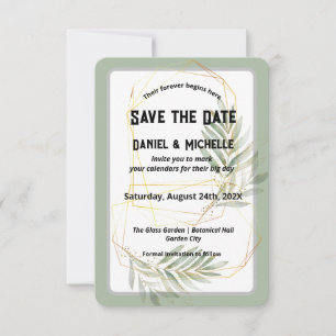 Botanisches Thema der modernen schwarzen Goldhochz Save The Date