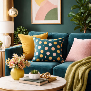 Botanisches Tiefteal, Chartreuse und Blush-Polka-P Kissen