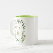 Botanisches Traumgrün verlässt Monogramm Zweifarbige Tasse (Vorderseite Links)