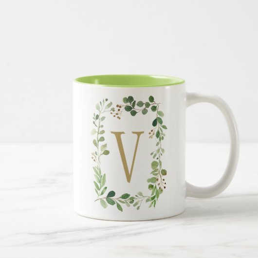 Botanisches Traumgrün verlässt Monogramm Zweifarbige Tasse (Rechts)