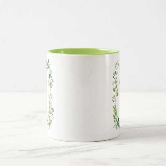 Botanisches Traumgrün verlässt Monogramm Zweifarbige Tasse (Mittel)
