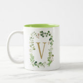 Botanisches Traumgrün verlässt Monogramm Zweifarbige Tasse (Links)