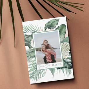 Botanisches tropisches Hochzeitsfest-Foto Save the Date