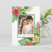 Botanisches tropisches Hochzeitsfest-Foto Save the Save The Date (Stehend Vorderseite)