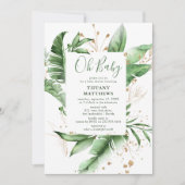 Botanisches tropisches Leaf Rahmen & Gold Baby Dus Einladung (Vorderseite)