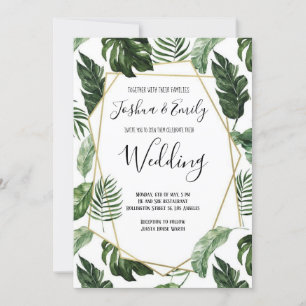 Botanisches tropisches Monstera-Blätter Hochzeit Einladung
