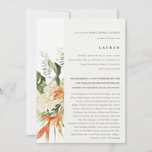 Botanisches tropisches Orangenblättriges Brautpart Einladung (Vorderseite)