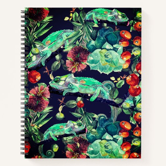 Botanisches und Chameleon Watercolor Art-Notebook Notizblock (Vorderseite)