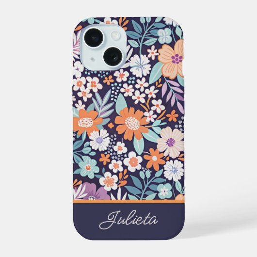 Botanisches üppiges Blumenmuster Skriptname iPhone 15 Hülle (Rückseite)