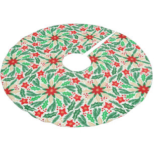 Botanisches Urlaubsmuster Holly und Poinsettia Polyester Weihnachtsbaumdecke