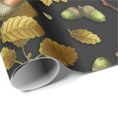 Botanisches Vintag-braunes Schwarzes Eicheneich Bl Geschenkpapier (Rolleneckpunkt)