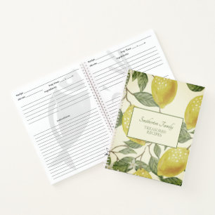 Botanisches Vintag-gelbes Zitronen-Familienrezept Notizblock