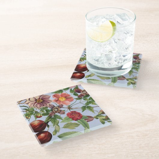 Botanisches Vintage-Design Glasuntersetzer (Schrägansicht)