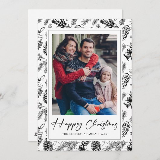 Botanisches Vintage Weihnachtsfest Foto Feiertagskarte (Vorne/Hinten)