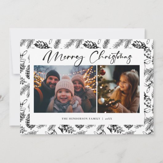 Botanisches Vintage Weihnachtsfest Foto Feiertagskarte (Vorderseite)