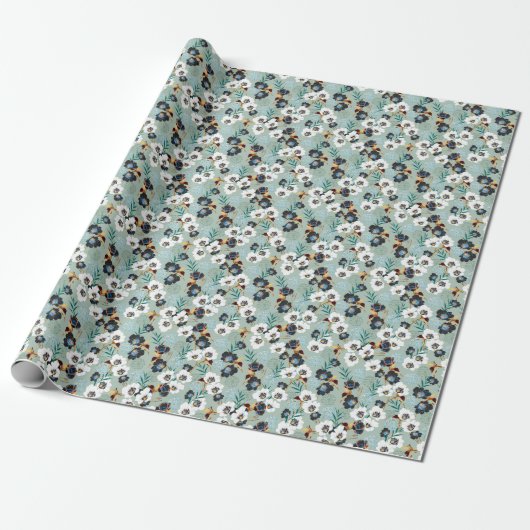 Botanisches Vintages Blumenmuster Geschenkpapier (Ungerollt)