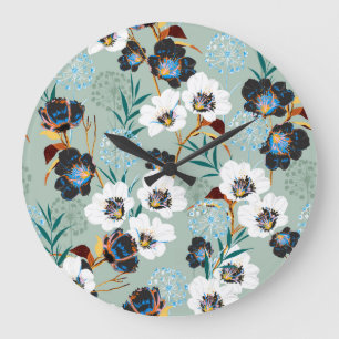 Botanisches Vintages Blumenmuster Große Wanduhr