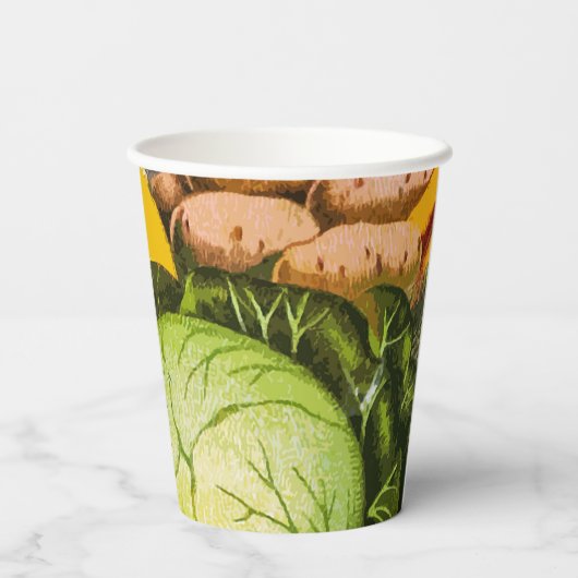 Botanisches Vintages Gemüse, lokaler Bauer Pappbecher (Rückseite)