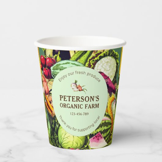 Botanisches Vintages Gemüse, lokaler Bauer Pappbecher (Vorderseite)
