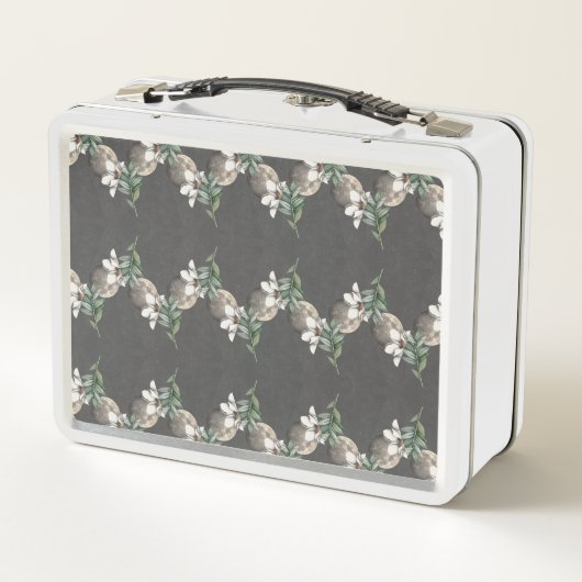 Botanisches Vintages Retro-Muster Metall Brotdose (Rückseite)