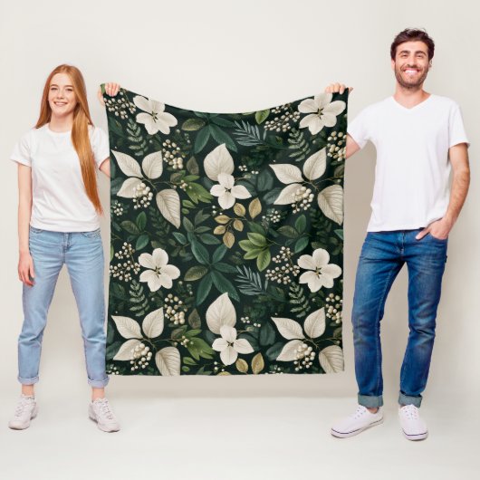 Botanisches Wald Blatt Weißes Blumenmuster Fleecedecke (Beispiel)