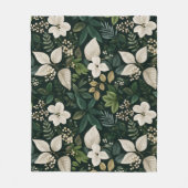 Botanisches Wald Blatt Weißes Blumenmuster Fleecedecke (Vorderseite)