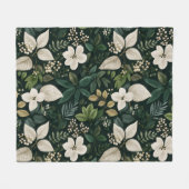 Botanisches Wald Blatt Weißes Blumenmuster Fleecedecke (Vorderseite (Horizontal))