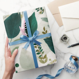 Botanisches Wald Blatt Weißes Blumenmuster Geschenkpapier