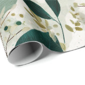 Botanisches Wald Blatt Weißes Blumenmuster Geschenkpapier (Rolleneckpunkt)