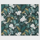 Botanisches Wald Blatt Weißes Blumenmuster Geschenkpapier (Flach)