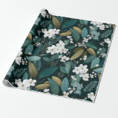 Botanisches Wald Blatt Weißes Blumenmuster Geschenkpapier (Ungerollt)
