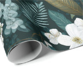 Botanisches Wald Blatt Weißes Blumenmuster Geschenkpapier (Rolleneckpunkt)