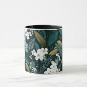 Botanisches Wald Blatt Weißes Blumenmuster Tasse (Zentrum)