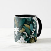 Botanisches Wald Blatt Weißes Blumenmuster Tasse (VorderseiteRechts)