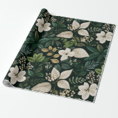 Botanisches Waldblatt Weißes Blumenmuster Geschenkpapier (Ungerollt)