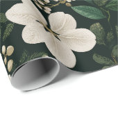 Botanisches Waldblatt Weißes Blumenmuster Geschenkpapier (Rolleneckpunkt)
