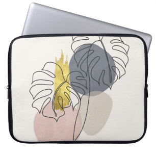 Botanisches Wandkunst-Set. Goldene Blattlinie Art Laptopschutzhülle