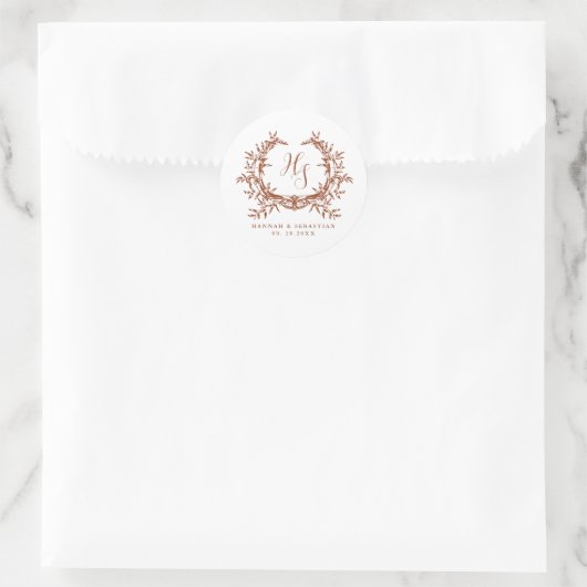 Botanisches Wappen aus elegantem Monogramm Runder Aufkleber (Tasche)