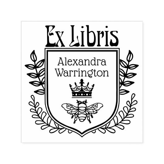 Botanisches Wappen Bee mit Crown Ex Libris Buchnam Permastempel (Design)