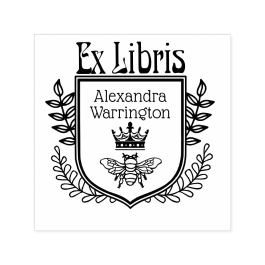 Botanisches Wappen Bee mit Crown Ex Libris Buchnam Permastempel (Design)