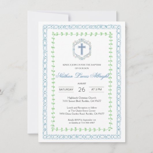 Botanisches Wappen Blauer Kreuz Einladung (Vorderseite)