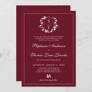 Botanisches Wappen Burgundy Wedding QR Code Einladung