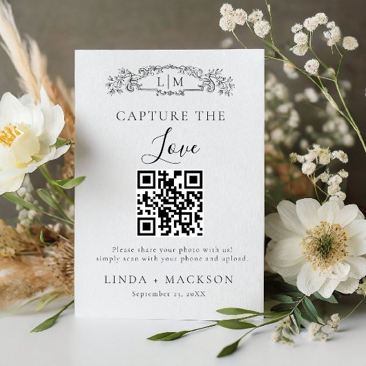 Botanisches Wappen Capture Liebe QR Code Hochzeits Sockelschild