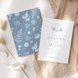 Botanisches Wappen Dusty Blue Monogram Einladung